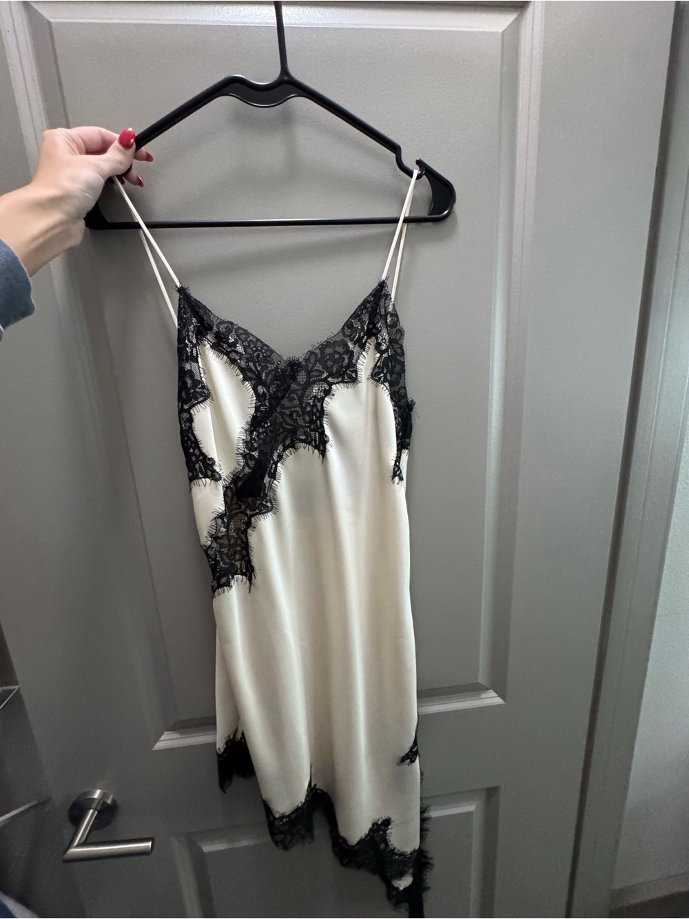 Zara Cream Satin Slip with Black Lace Trim